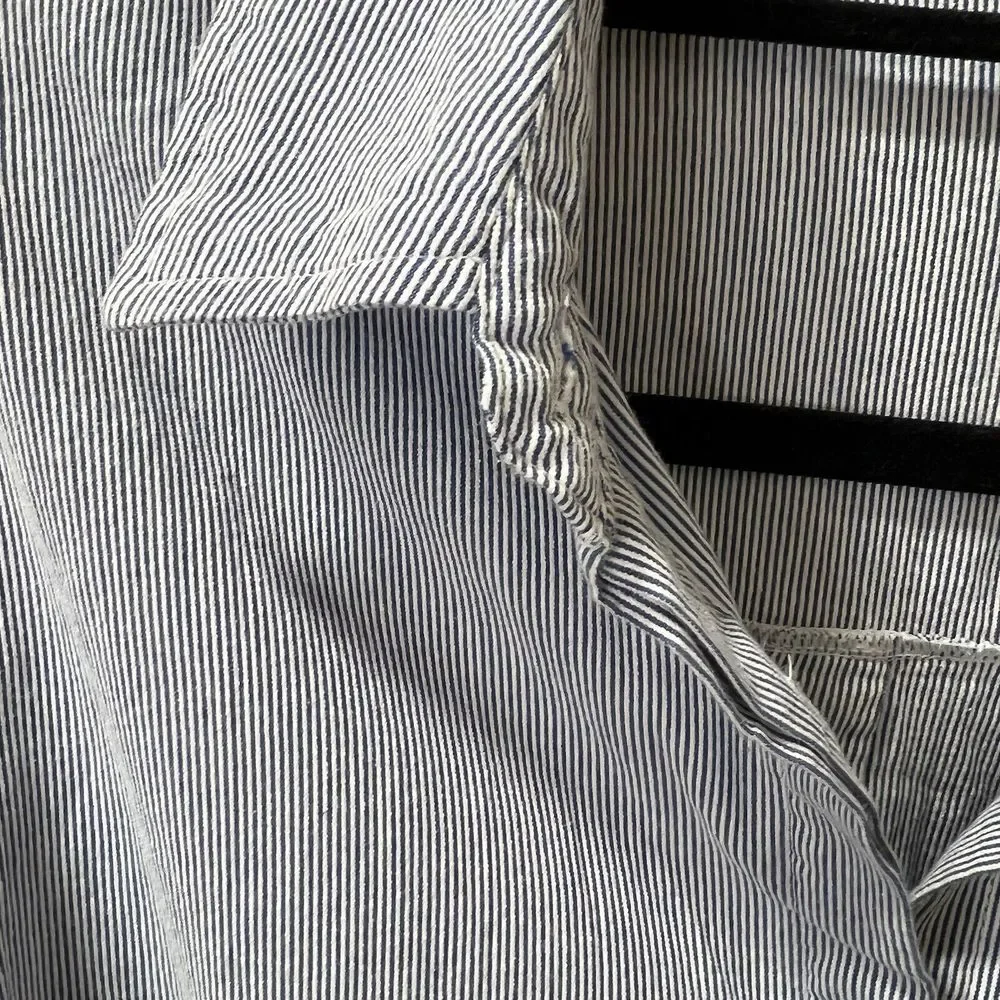 Kiki Shop Blue And White Striped Shirt Stress With Hidden Buttons 3/4 Sleeves SM